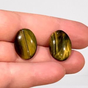 Tigers Eye Oval Cabochon Earrings With Sterling Silver Posts